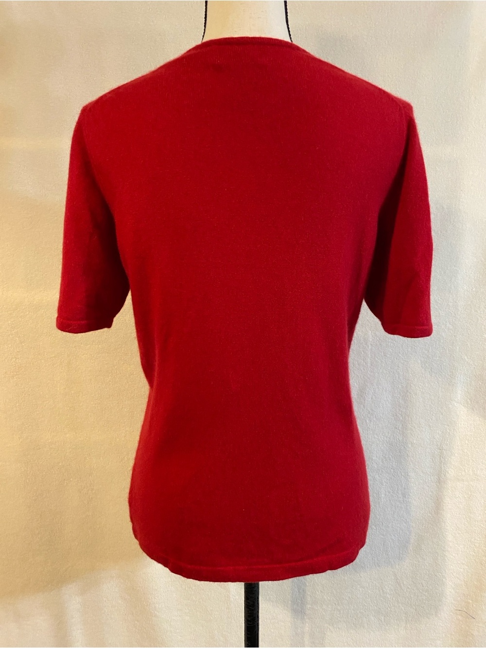 Lands' End red 100% cashmere short sleeve knit crewneck sweater - Picture 4 of 12